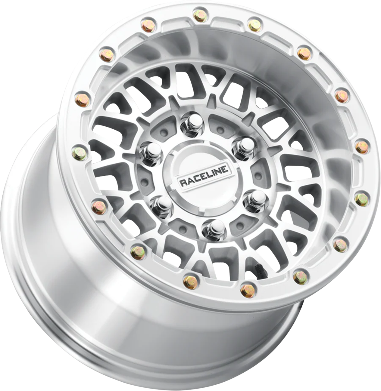 RACELINE WHEELS Wheel - Omega Beadlock - Rear - Machined with Gloss Silver Ring - 15x10 - 6/5.5 - +25 mm A15MA-51060+25