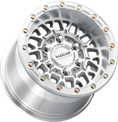 RACELINE WHEELS Wheel - Omega Beadlock - Rear - Machined with Gloss Silver Ring - 15x10 - 6/5.5 - +25 mm A15MA-51060+25