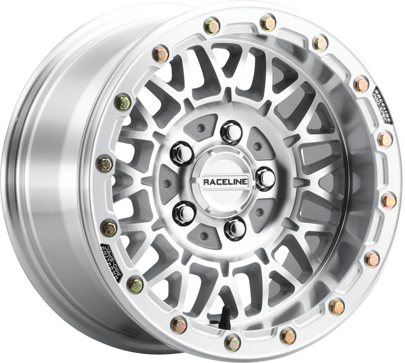 RACELINE WHEELS Wheel - Omega Beadlock - Front/Rear - Machined with Gloss Silver Ring - 15x7 - 5/4.5 - +25 mm A15MA-57012+25