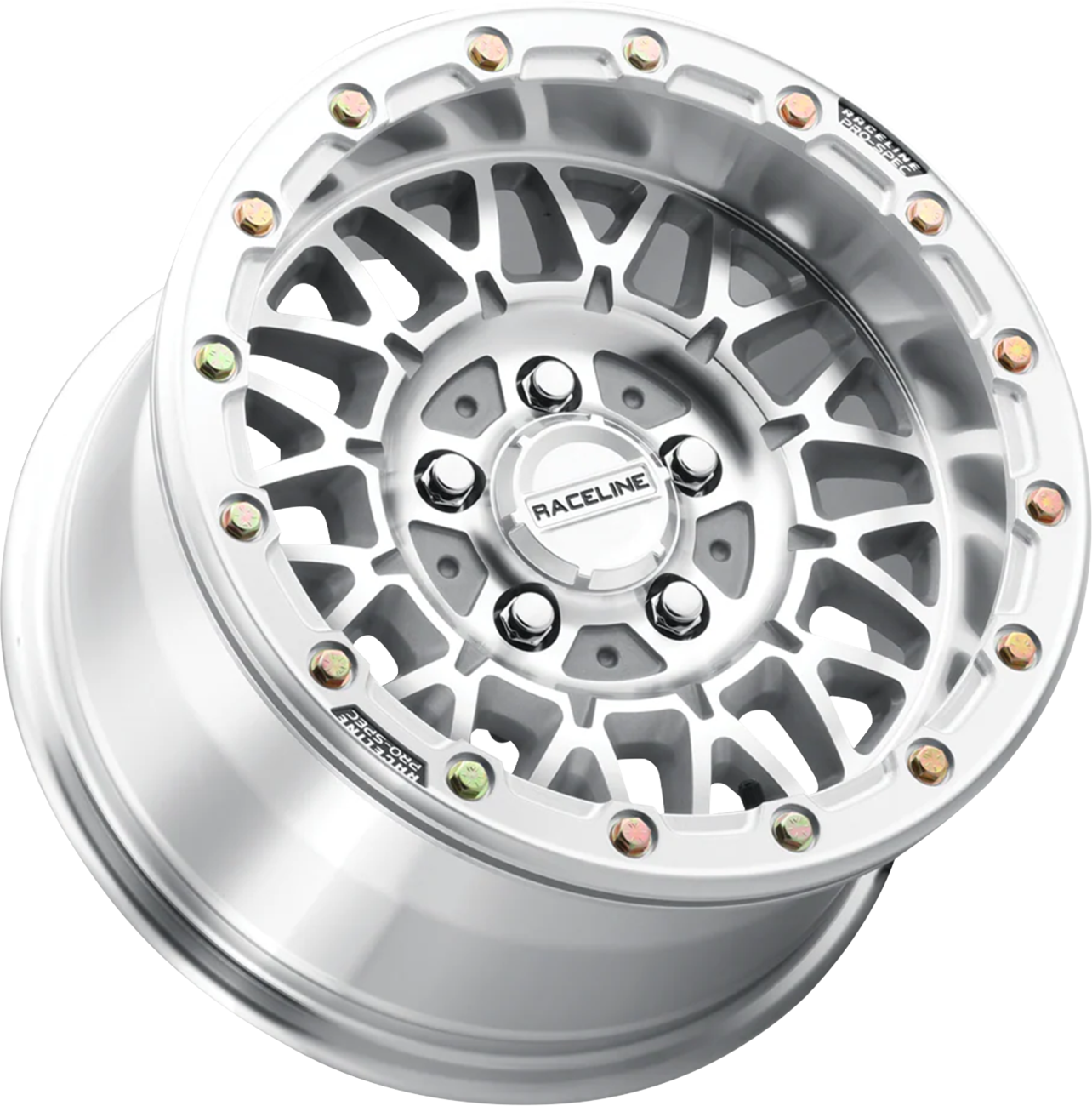 RACELINE WHEELS Wheel - Omega Beadlock - Front/Rear - Machined with Gloss Silver Ring - 15x10 - 5/4.5 - +10 mm A15MA-51012+10