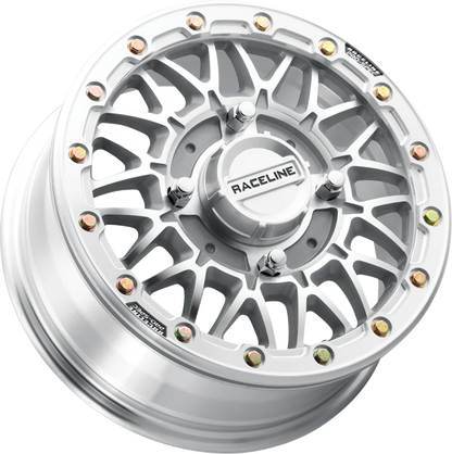 RACELINE WHEELS Wheel - Omega Beadlock - Rear - Machined with Gloss Silver Ring - 15x10 - 4/137 - +10 mm A15MA-51037+10