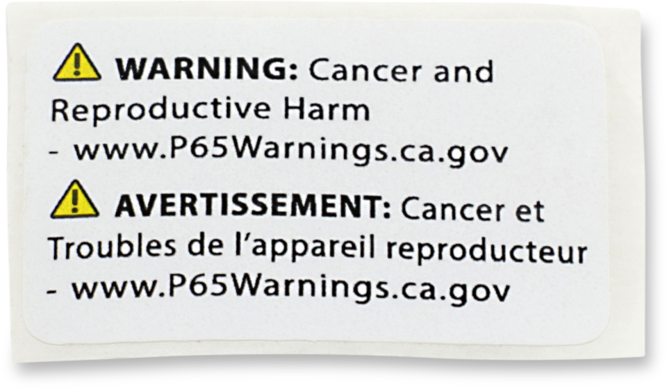 PARTS UNLIMITED PROP65 LABEL SM 1.25 X 2