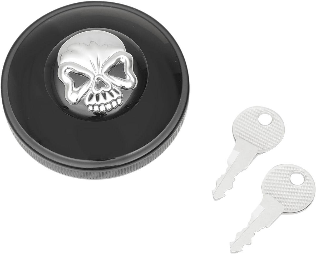 DRAG SPECIALTIES Locking Gas Cap - Skull - Vented - Gloss Black 03-0320ABS-A