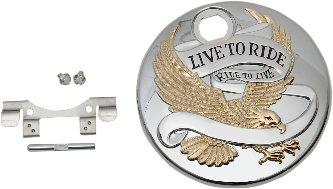 DRAG SPECIALTIES "Live to Ride" Console Door - Chrome with Gold T22-0150CGA