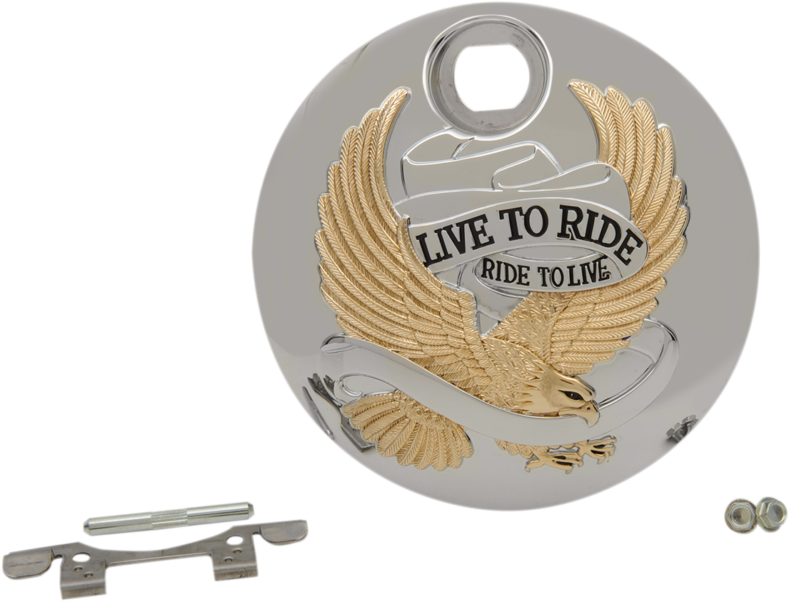 DRAG SPECIALTIES "Live to Ride" Console Door - Chrome with Gold T22-0151CGA