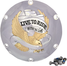 DRAG SPECIALTIES Derby Cover - Live to Ride - 6-Hole - Chrome w/Gold Eagle - '04-'22 Sportster 33-0067CGA