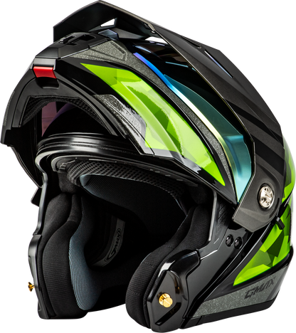 Md 74 Striker Modular Helmet W Gld Shld Blk/Slvr/Grn Mtlc Lg