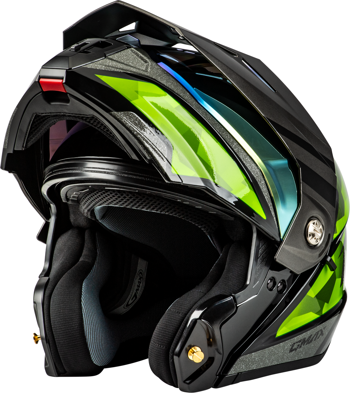 Md 74 Striker Modular Helmet W Gld Shld Blk/Slvr/Grn Mtlc Sm