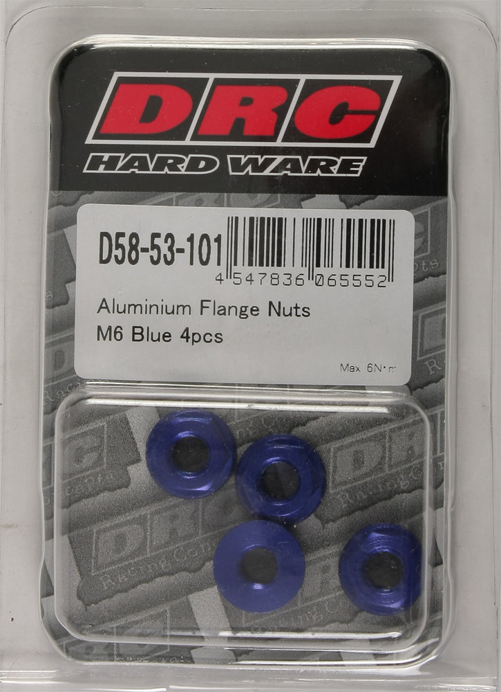 Aluminum Flange Nuts Blue M6x12mm 4/Pk