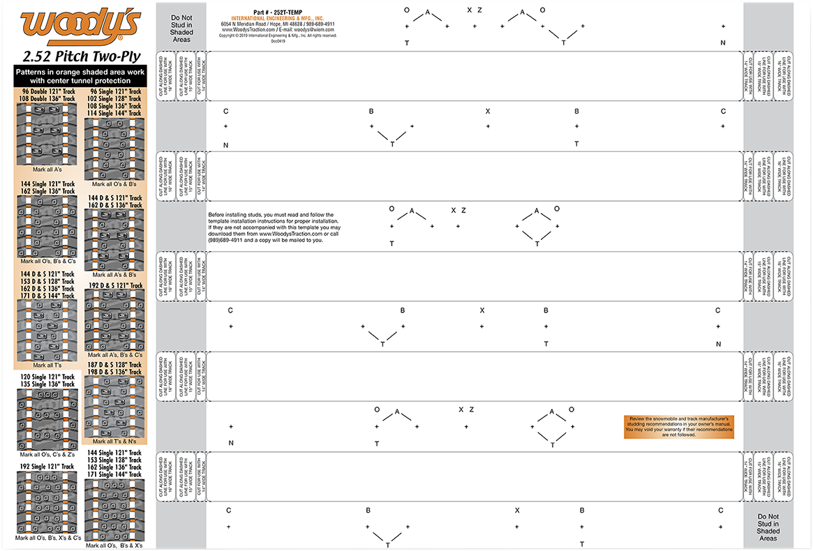WOODY'S Studding Template - Track - 121"/128"/136"/144" - 2.52" Pitch 252T-TEMP