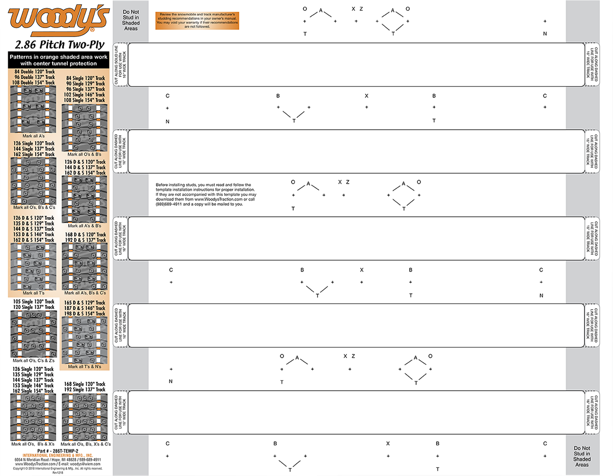 WOODY'S Studding Template - Track - 120"/129"/137"/146"/154" - 2.86" Pitch 286T-TEMP-2