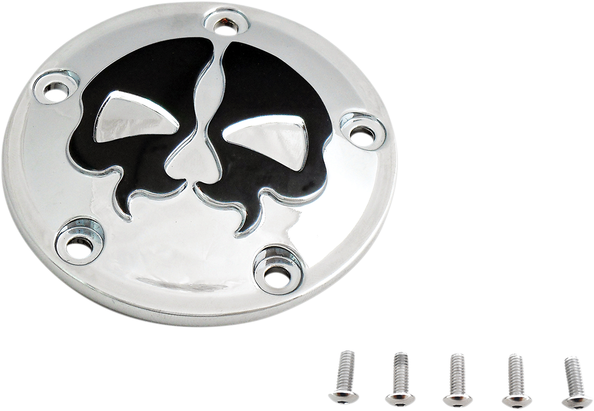 DRAG SPECIALTIES Points Cover - Chrome - Black Skull - 5 Hole - Twin Cam 78040