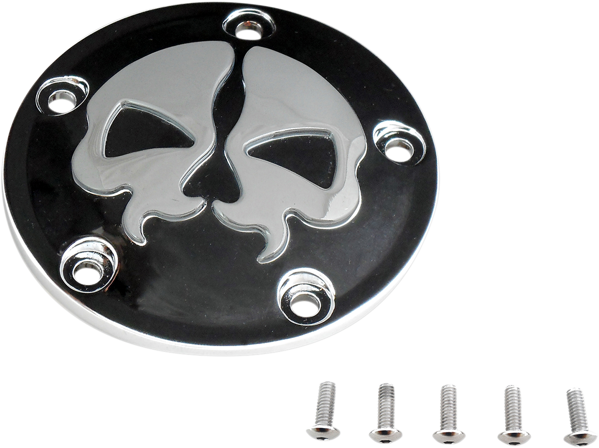 DRAG SPECIALTIES Points Cover - Black - Chrome Skull - 5 Hole - Twin Cam 78040B