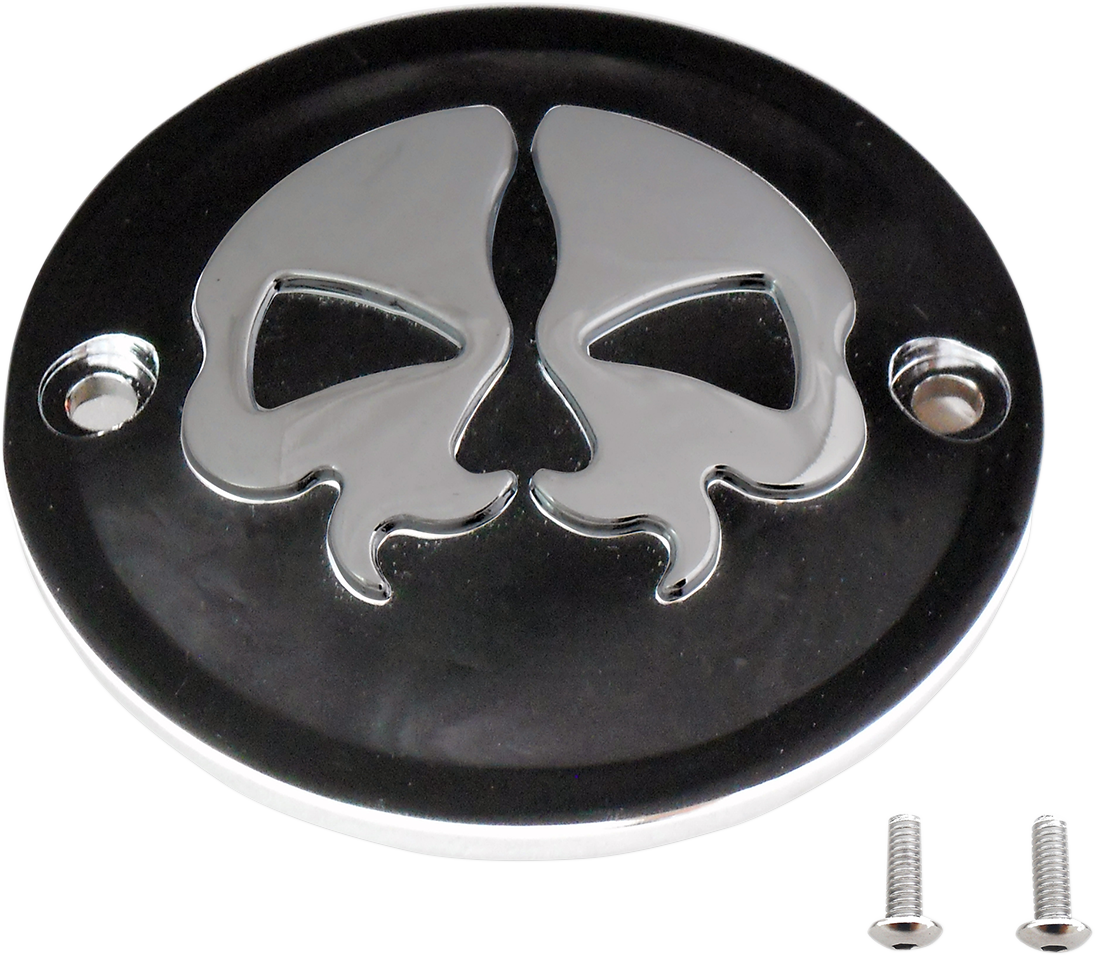 DRAG SPECIALTIES Points Cover - Black - Chrome Skull - 2 Hole 78041B