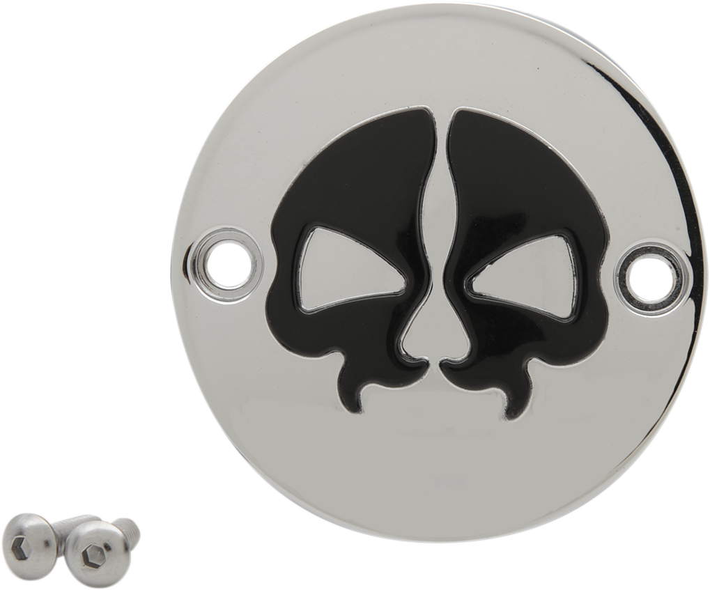 DRAG SPECIALTIES Points Cover - Chrome - Black Skull - 2 Hole - M8 78102