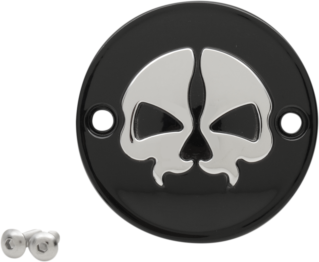 DRAG SPECIALTIES Points Cover - Black - Chrome Skull - 2 Hole - M8 78102B