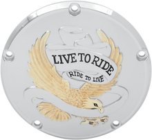 DRAG SPECIALTIES Derby Cover - Live to Ride - 5-Hole - Chrome w/Gold Eagle - '99-'18 Big Twin 33-0065GA