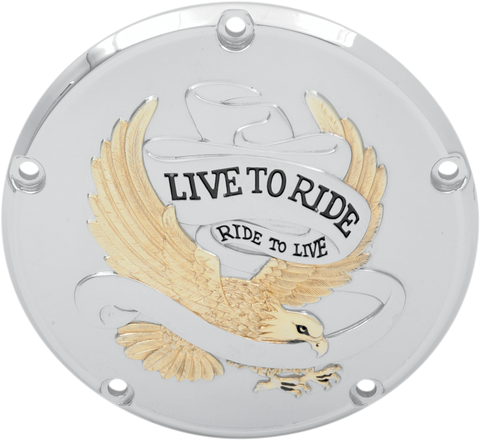 DRAG SPECIALTIES Derby Cover - Live to Ride - 5-Hole - Chrome w/Gold Eagle - '99-'18 Big Twin 33-0065GA