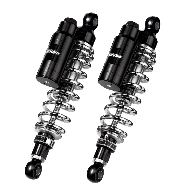 Bitubo WMT1 Twinshocks Adj.: Spring Preload, Reb., Comp., Length 330mm, Piggyback Tank, Chr Edition