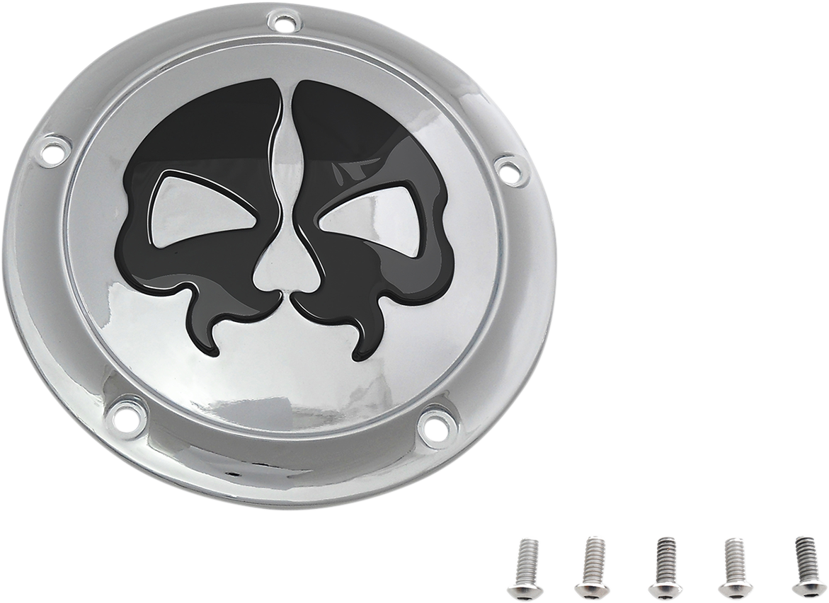 DRAG SPECIALTIES Derby Cover - Split Skull - 5 Hole - Chrome w/Black Skull - '99-'18 Big Twin 78043B2