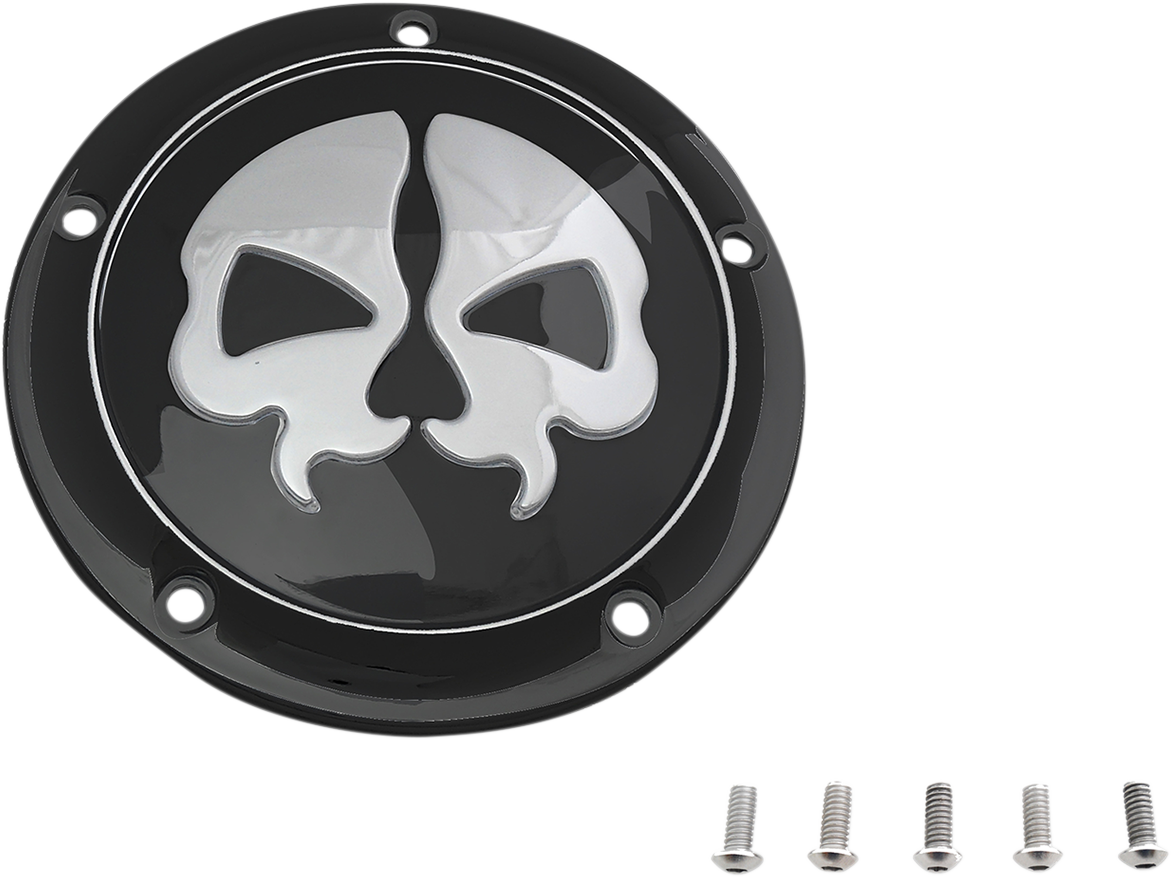 DRAG SPECIALTIES Derby Cover - Split Skull - 5 Hole - Black w/Chrome Skull - '99-'18 Big Twin 78043B