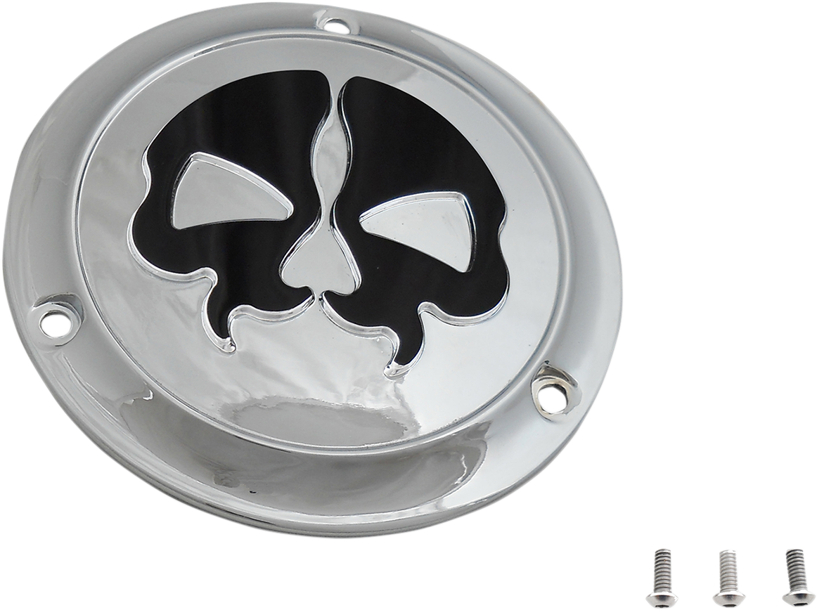 DRAG SPECIALTIES Derby Cover - Split Skull - 3 Hole - Chrome w/Black Skull - '70-'98 Big Twin 78045