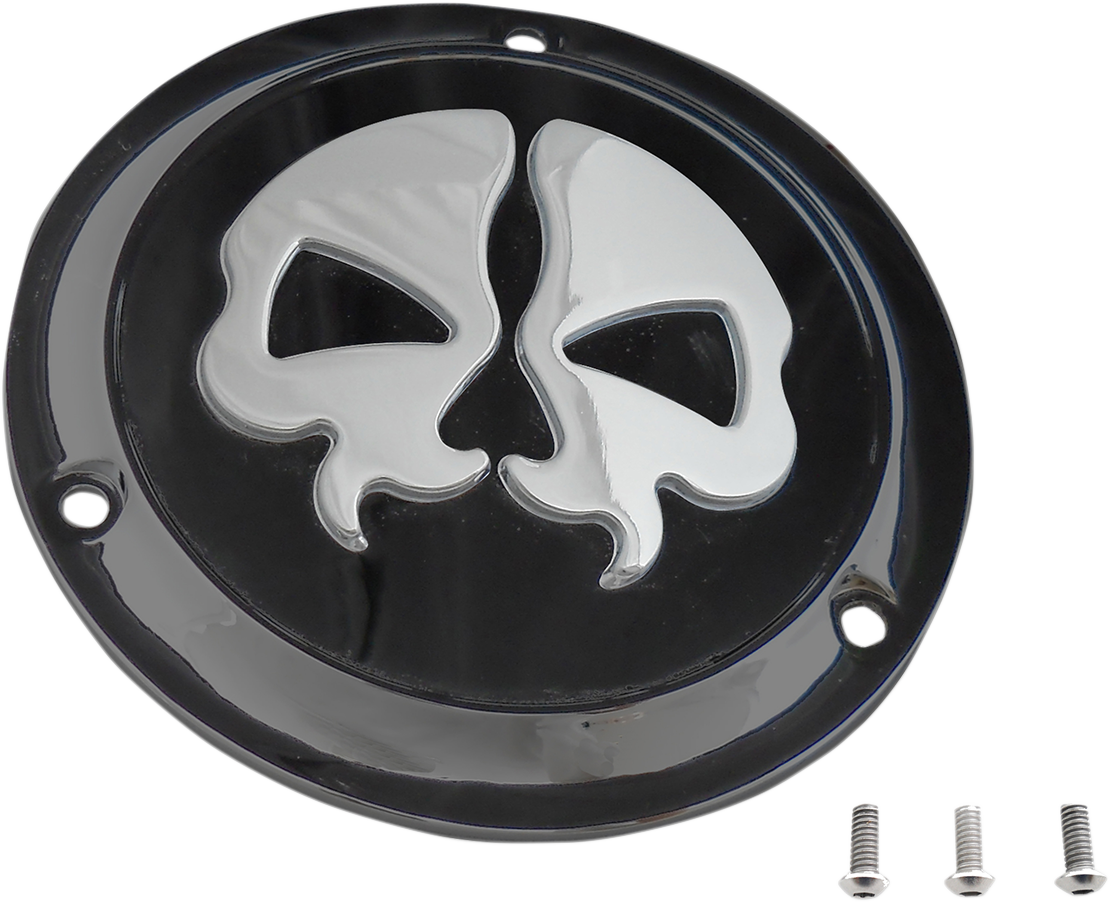 DRAG SPECIALTIES Derby Cover - Split Skull - 3 Hole - Black w/Chrome Skull - '70-'98 Big Twin 78045B