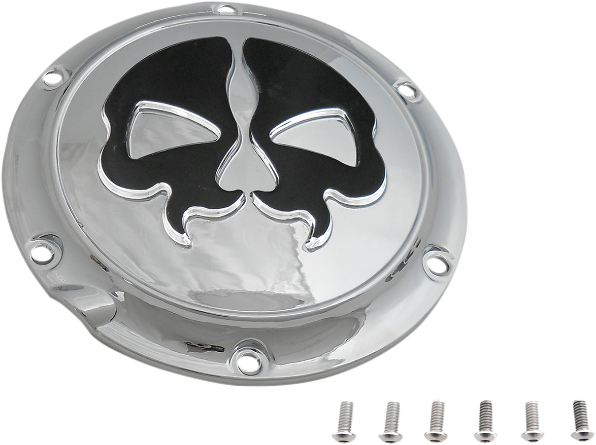 DRAG SPECIALTIES Derby Cover - Split Skull - 5 Hole - Chrome w/Black Skull - '04-'22 Sportster 78044