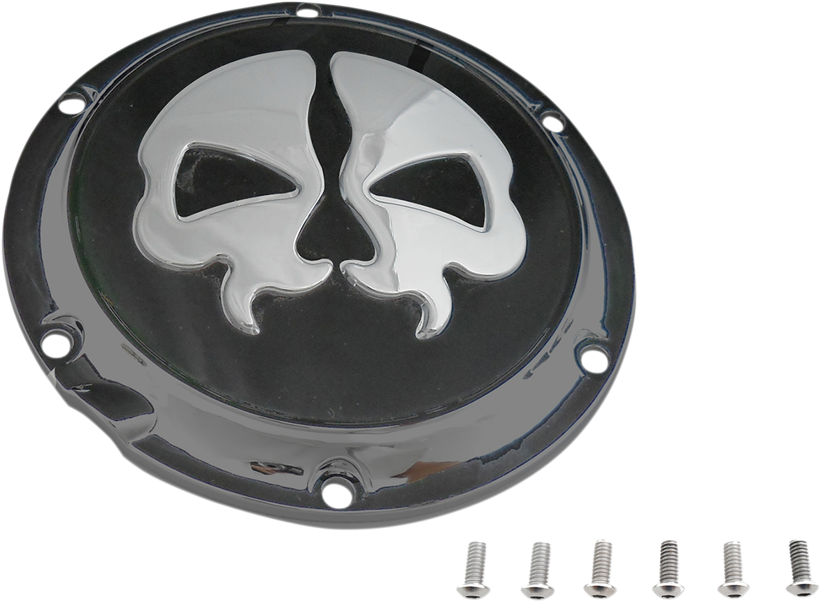DRAG SPECIALTIES Derby Cover - Split Skull - 5 Hole - Black w/Chrome Skull - '04-'22 Sportster 78044B