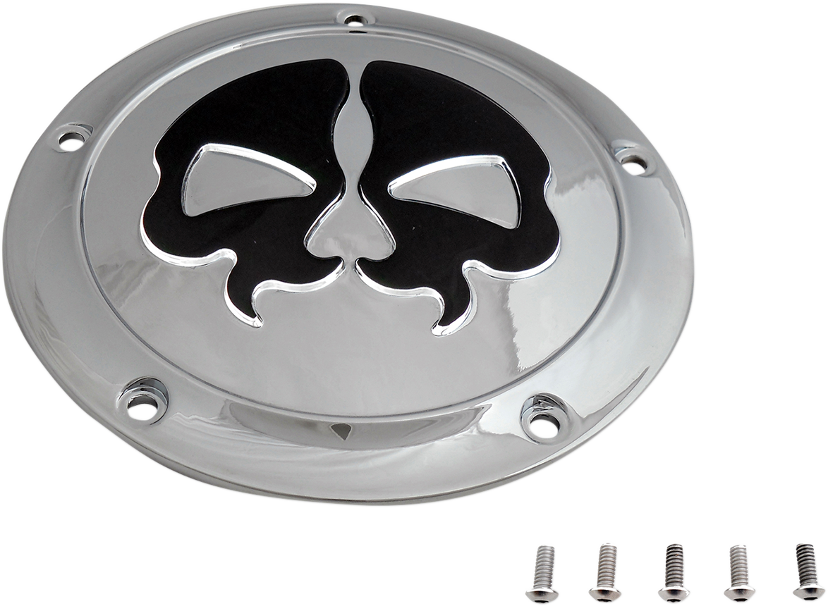 DRAG SPECIALTIES Derby Cover - Split Skull - 5 Hole - Chrome w/Black Skull - '15-'25 Harley-Davidson 78046