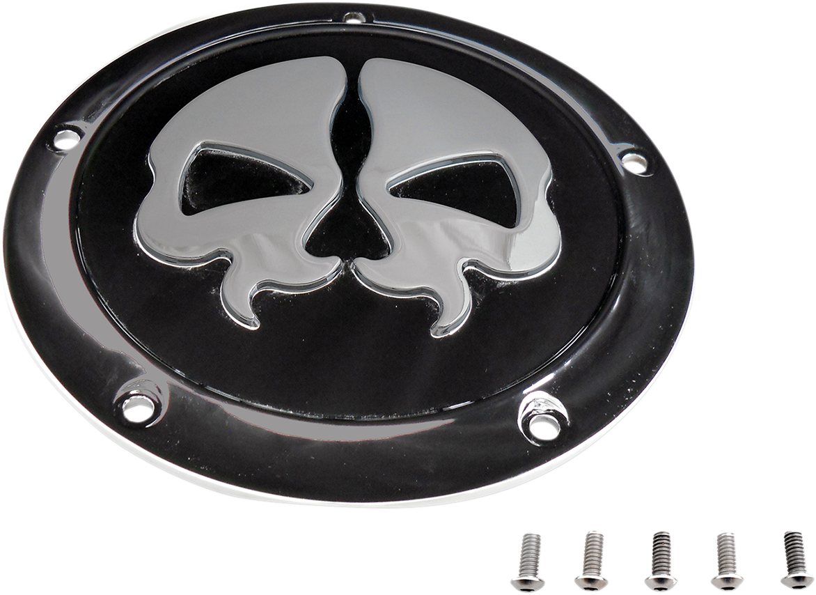 DRAG SPECIALTIES Derby Cover - Split Skull - 5 Hole - Black w/Chrome Skull - '15-'25 Harley-Davidson 78046B