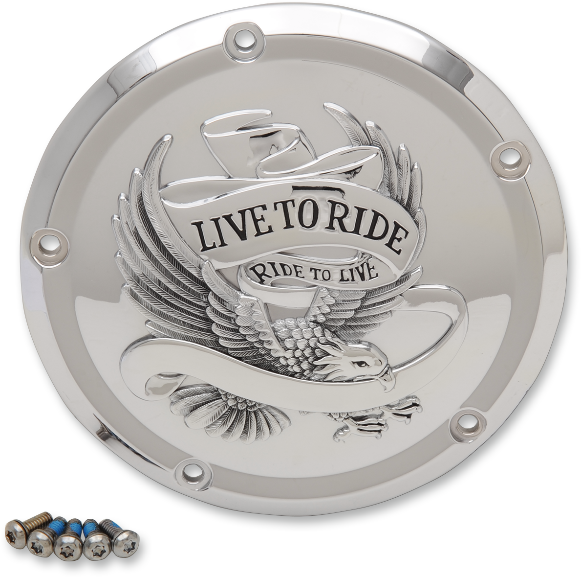 DRAG SPECIALTIES Derby Cover - Live to Ride - 5-Hole - Chrome - '15-'25 Harley-Davidson D33-0110CA