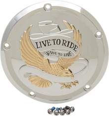 DRAG SPECIALTIES Derby Cover - Live to Ride - 5-Hole - Chrome w/Gold Eagle - '15-'25 Harley-Davidson D33-0110GA