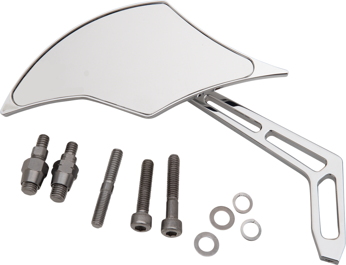 PRO-ONE PERF.MFG. Mirror - Weekend Warrior - Side View - Cut-Out/Flame Head - Oblong - Chrome - Left 102300