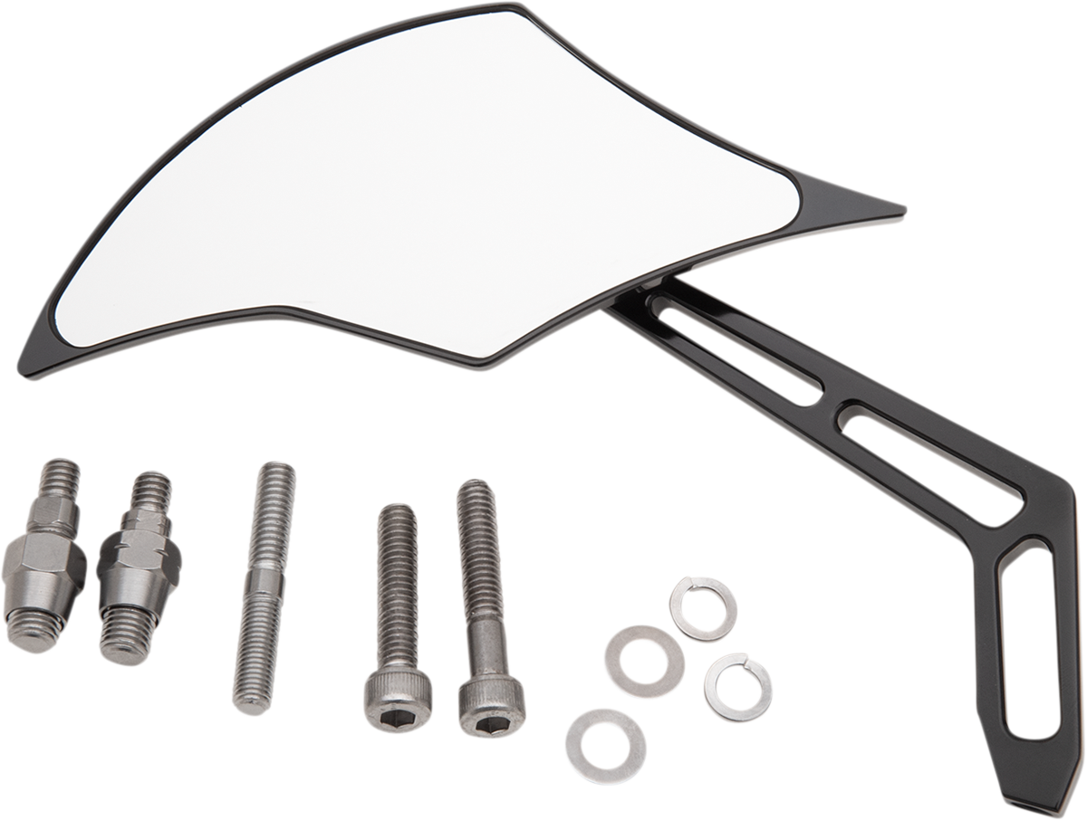 PRO-ONE PERF.MFG. Mirror - Weekend Warrior - Side View - Cut-Out/Flame Head - Oblong - Black - Left 102300AB