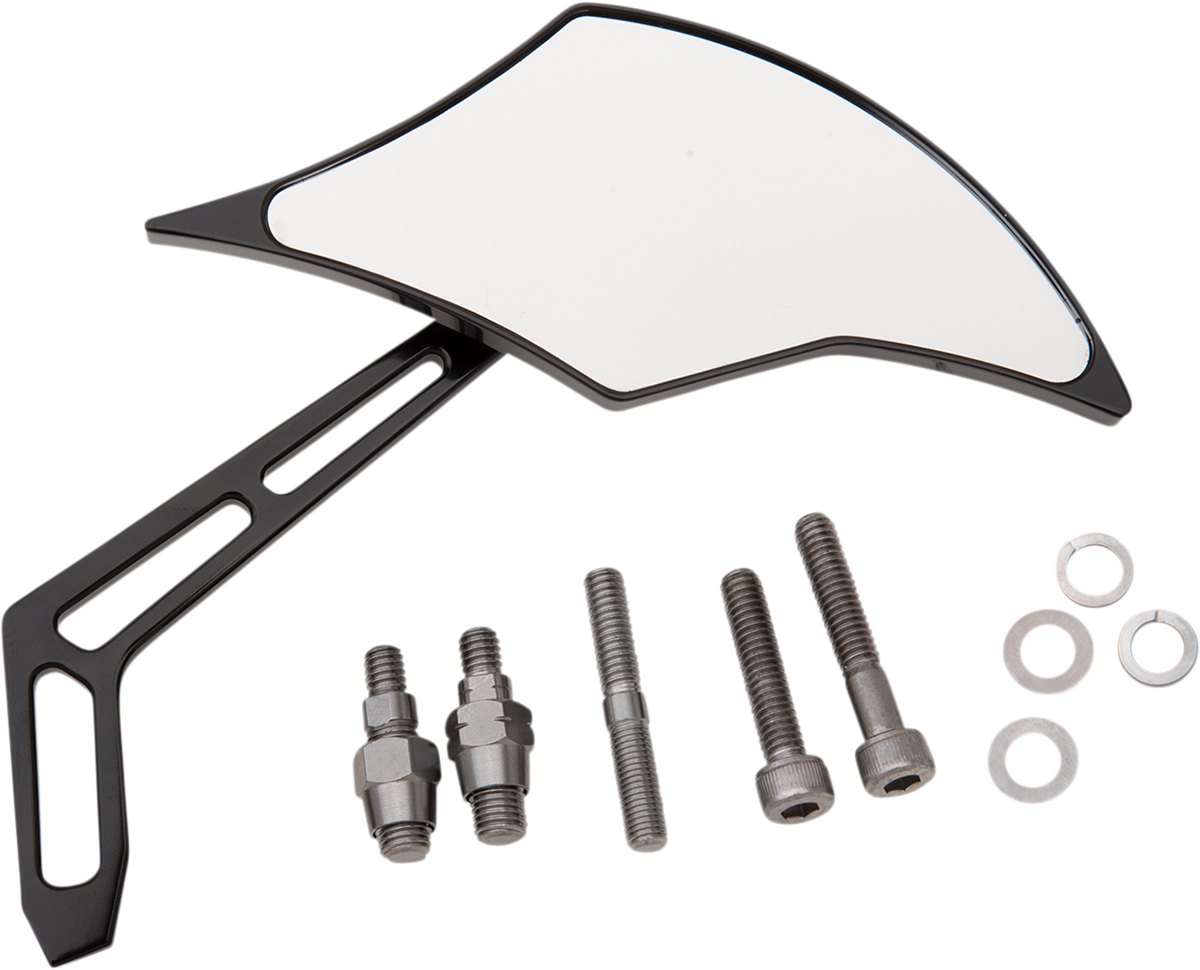 PRO-ONE PERF.MFG. Mirror - Weekend Warrior - Side View - Cut-Out/Flame Head - Oblong - Black - Right 102301AB