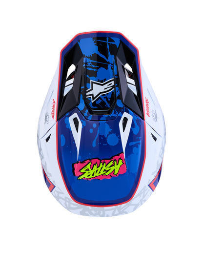 S M7 Blaster Helmet Ece06/Dot Wht/Blue/Red Glossy 2x
