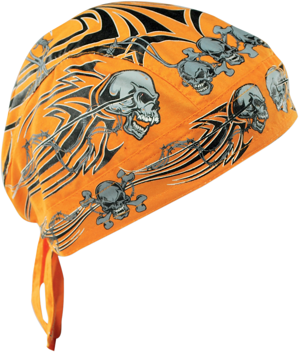 ZAN HEADGEAR Flydanna® Head Wrap - Orange Tribal Skull Z669