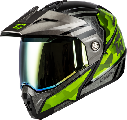 Md 74 Striker Modular Helmet W Gld Shld Blk/Slvr/Grn Mtlc Sm