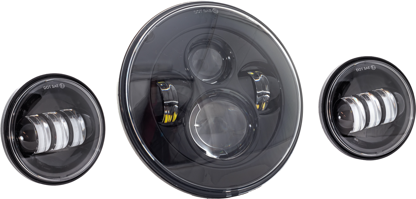 7" Led Hdlgt W/ Pass Lamps Blk Indian