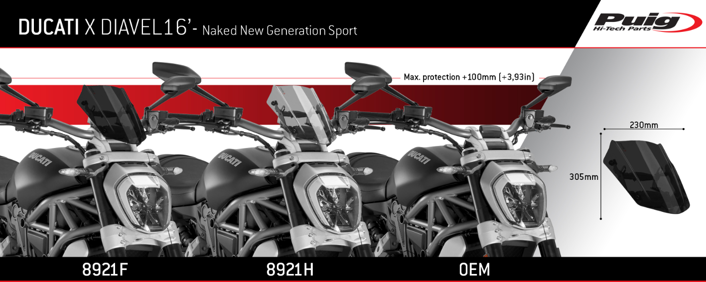 PUIG New Generation Adjustable Sport Windscreen for Ducati XDiavel
