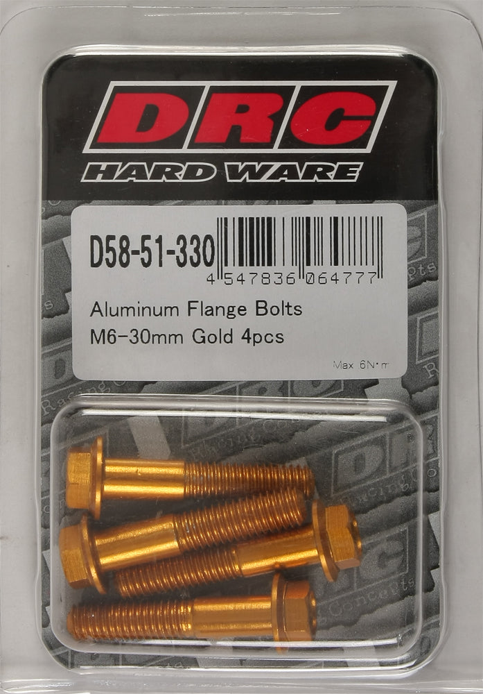 Aluminum Flange Bolts Gold M6x30mm 4/Pk