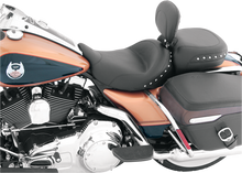 MUSTANG Wide Solo Seat - With Backrest - Black - Studded w/ Concho - FLH/FLT '08-'25 79602