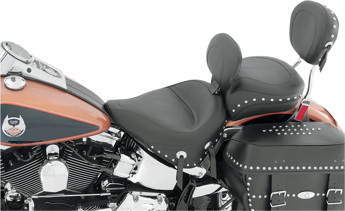 MUSTANG Wide Solo Seat - With Backrest - Black - Studded w/ Concho - FLST '00-'15 79485