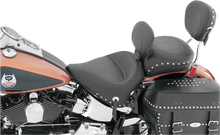 MUSTANG Wide Solo Seat - With Backrest - Black - Studded w/ Concho - FLST '00-'15 79485