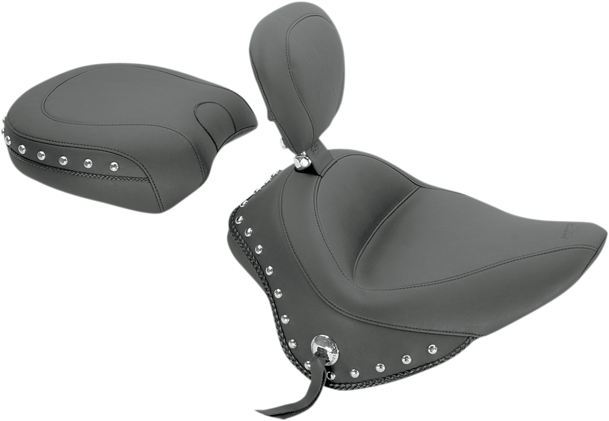MUSTANG Wide Solo Seat - With Backrest - Black - Studded w/ Concho - FL/FX '11-'17 79740