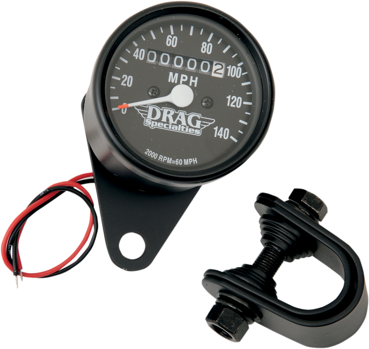 DRAG SPECIALTIES 2.4" MPH Mini LED Mechanical Speedometer/Indicators - Black Housing - 2:1 - Black 21-6805BDS1