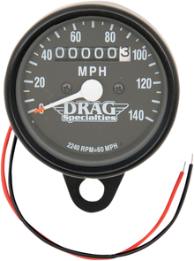 DRAG SPECIALTIES 2.4" MPH Mini LED Mechanical Speedometer/Indicators - Black Housing - Black Face - 2240:60 21-6809BDS1
