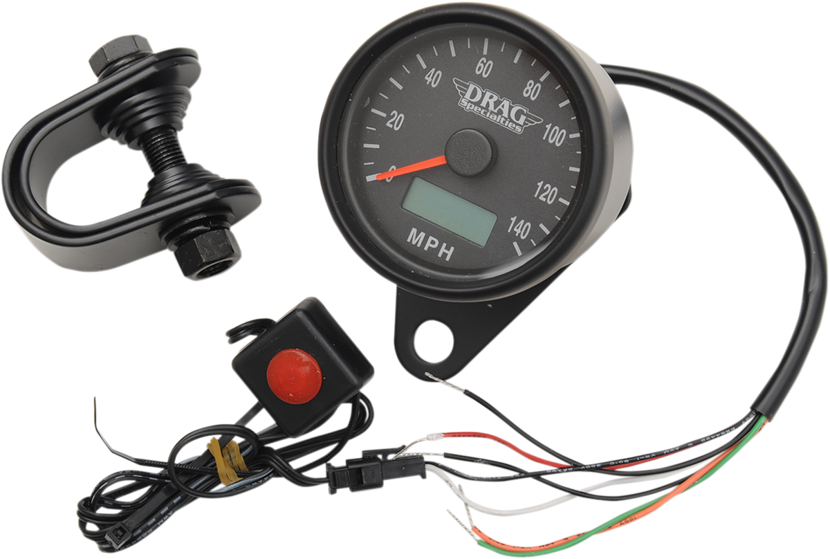 DRAG SPECIALTIES Programmable Mini Electronic Speedometer with Odometer/Tripmeter - 2.4" - Matte Black 21-6893BDSNU