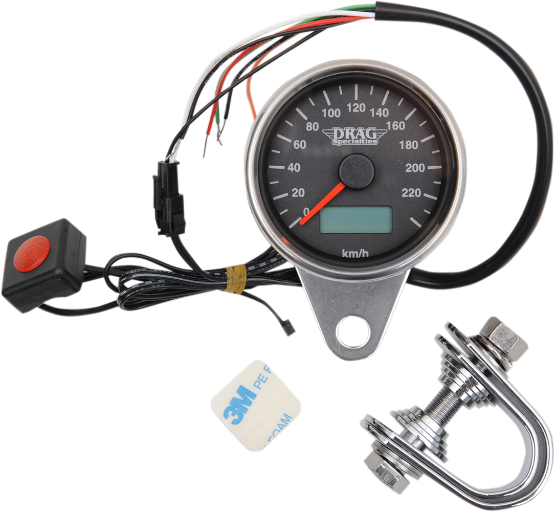 DRAG SPECIALTIES Programmable Mini Electronic Speedometer with Odometer/Tripmeter - 2.4" - Black 21-6895ADS